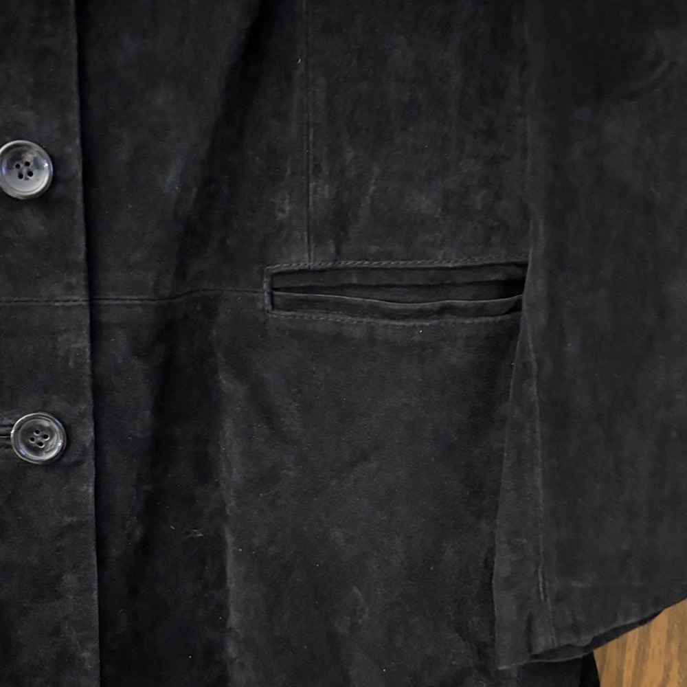 Dennis Basso Black Suede Leather Blazer - Picture 3 of 7